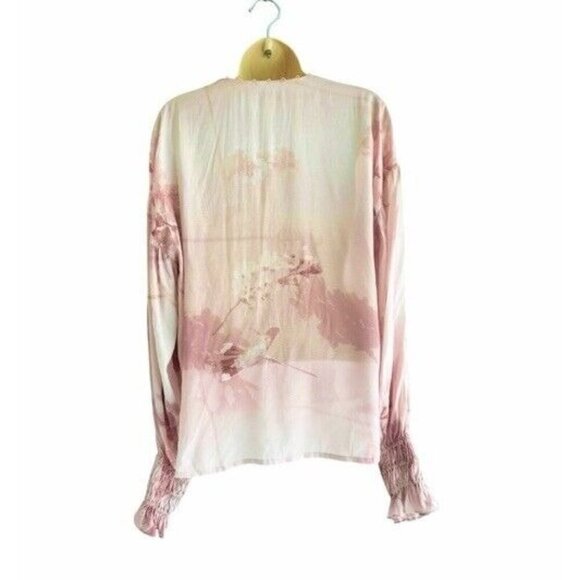 Allsaints Woman's Sz 4 Stella Ume Light Pink Watercolor Button Blouse - Picture 4 of 9